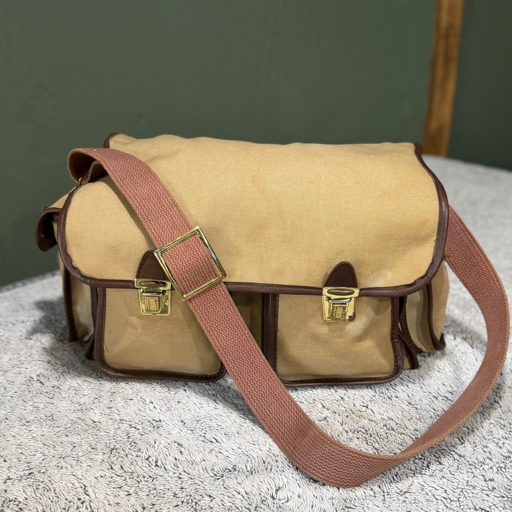 Vintage Canvas Camera Bag Safari Field Satchel Tan Brown Messenger Crossbody 70s